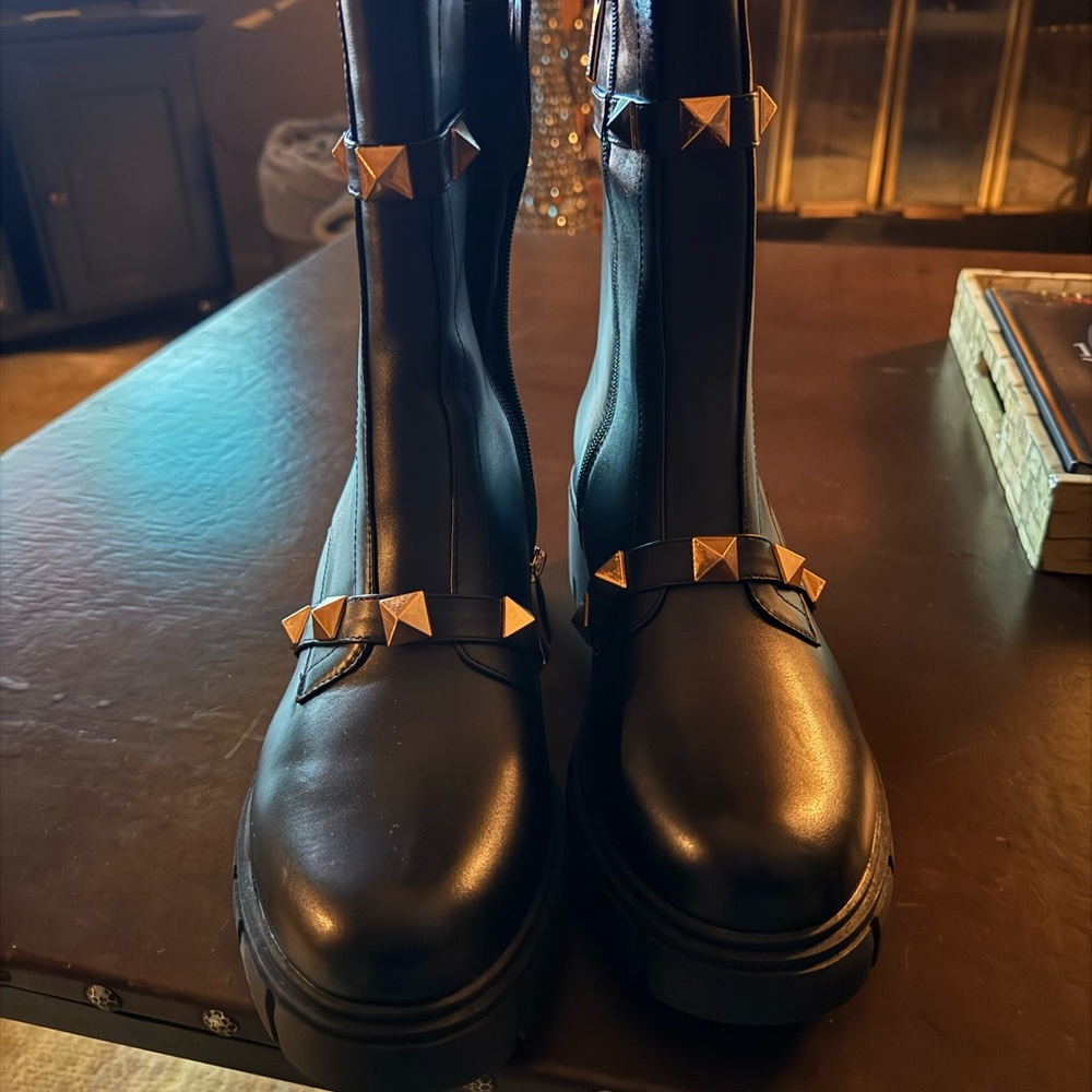 Cape Robbin Black and Gold Combat Boots